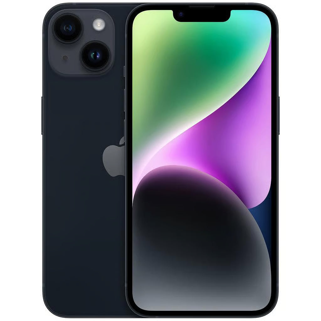Apple iPhone 14 in Midnight Black– 6.1-inch Super Retina XDR display with dual-camera system and sleek aluminum design
