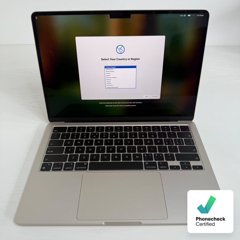 Apple MacBook Air 13.6-inch (2024) M3 8-Core CPU 10-Core GPU 16GB RAM 512GB SSD Starlight Grade A refurbished and Phone check Certified laptop with Liquid Retina display during setup