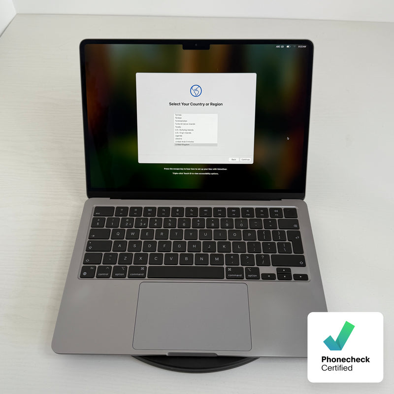 Apple MacBook Air 13-inch (2022) M2 Chip 8-Core CPU 8-Core GPU 8GB RAM 256GB SSD Space Gray  Grade B refurbished MacBook with Retina display, slim unibody design, and Phone check Certified quality guarantee