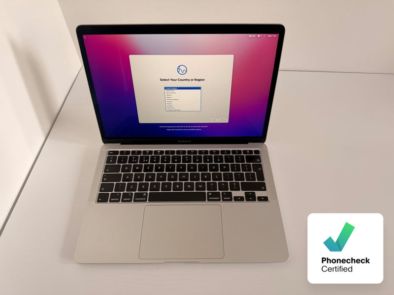 Apple MacBook Air 13-inch (2020) 10th Gen Intel Core i5 8GB RAM 512GB SSD Silver Grade A refurbished MacBook laptop with Retina display, slim aluminum design, and Phone check Certified quality assurance