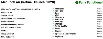 Apple MacBook Air 13" (2020) 10th Gen i5 | 8GB | 512GB SSD | Silver | Grade A