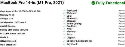 Apple MacBook Pro 14" (2021) M1 Pro | 10-Core CPU 16-Core GPU | 16GB RAM | 1TB SSD | Space Grey | Grade A