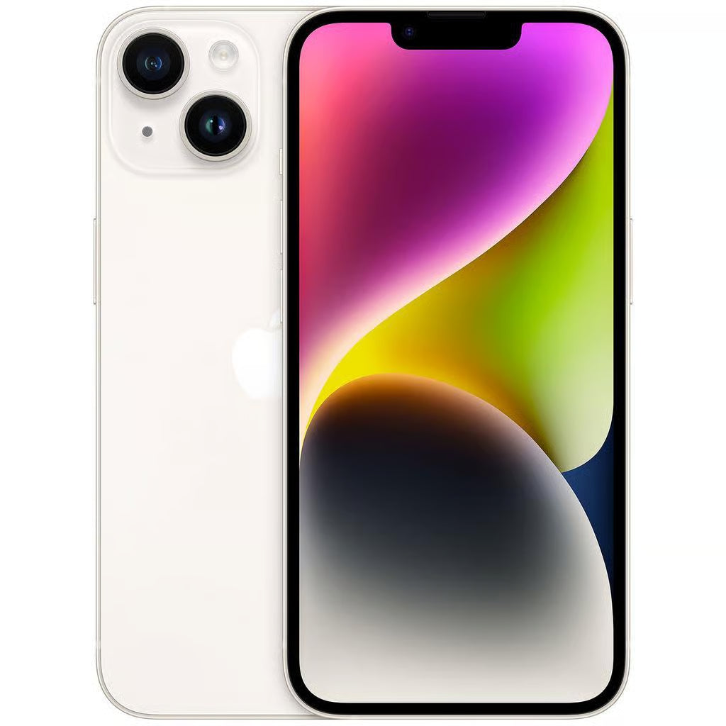 Apple iPhone 14 in White– 6.1-inch Super Retina XDR display with dual-camera system and sleek aluminum design